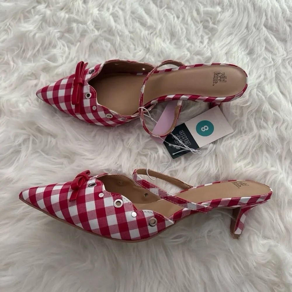 Wild Fable Red Gingham Bow Kitten Heels Size 8